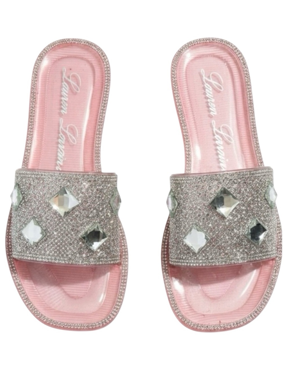 Lauren Lorraine Pink Glitter Jewel Slide Sandals with Silver Gems Size 9